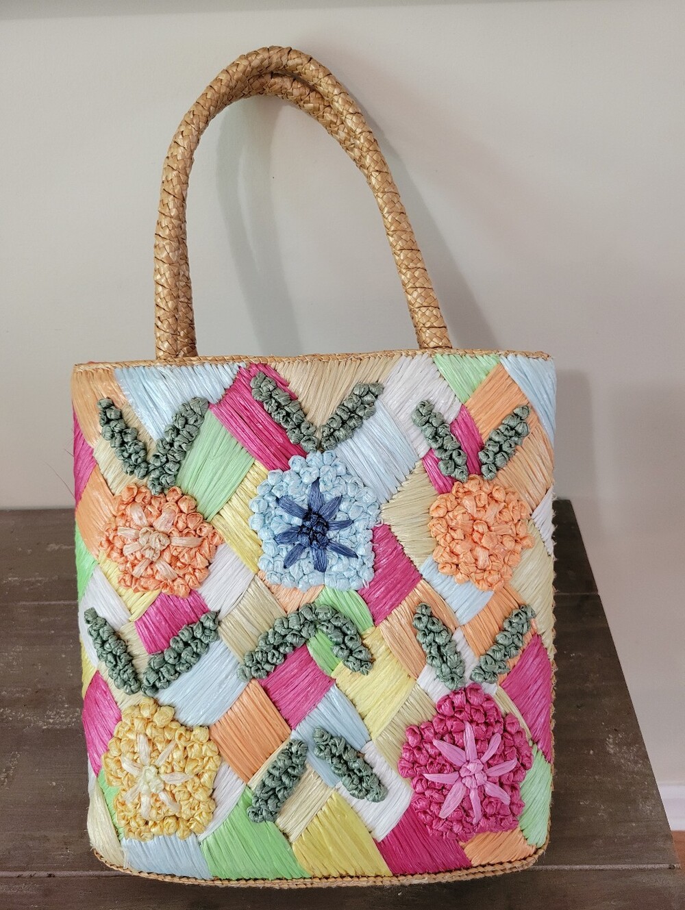 Vintage Straw & Raffia Tote